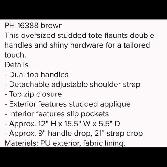 Oversized Studded Tote Cognac Color - Picture 5 of 5